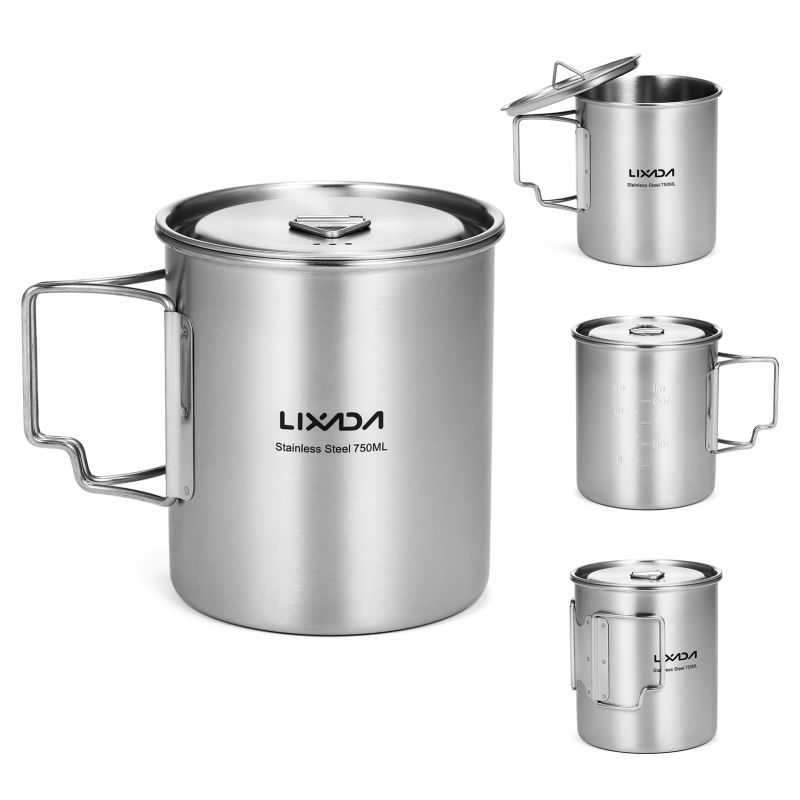 Camping Cooking Cup - Lixada 750ml Cup Outdoor Stainless Steel