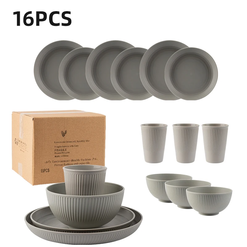 16Pcs Wheat Straw Tablewar Set - đánh giá và giá Camping Cooking And Eating Set
